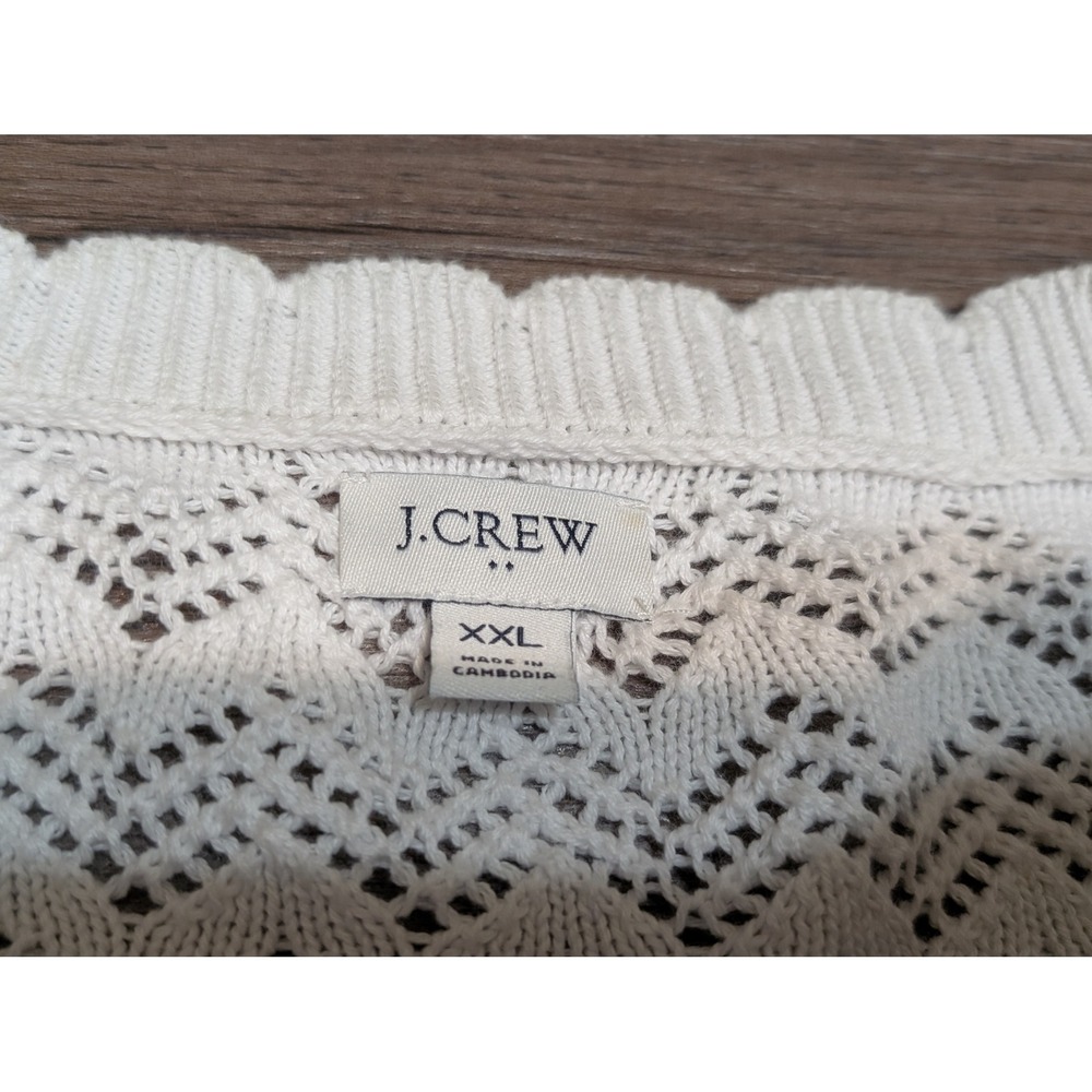 J. CREW White Crochet Knit Cardigan Sweater Lace Trim Button Front Plus Size XXL - Picture 3 of 4